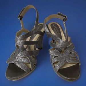 Naturalizer Silver Glitter Strappy Open Toe Heels Women US 7.5 Formal Dressy